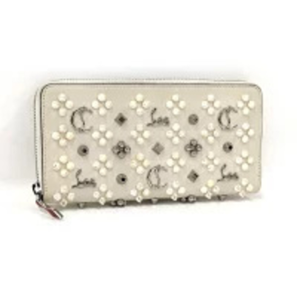 Christian Louboutin Panettone Round Zipper Spike Wallet Leather White